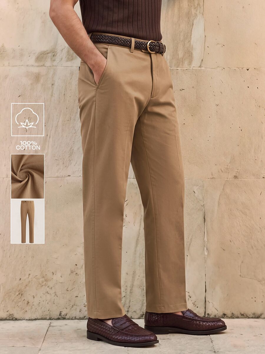 Suiteron Men's Solid Color Casual Versatile Commute Travel Suit Pants With Pockets Business Office Men's Old Money Style Formal,Suit Pants Brown