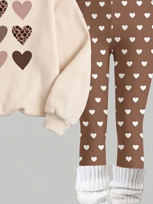 Kids Tween Girls Hooded Drop Shoulder Autumn Sweatshirt & Fitted Leggings 2 Pieces Set With Thermal Lining - Multicolor - View 4