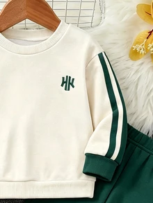 Boys' Colorblock Striped Sweatshirt Set, Fashionable Contrast Design For Handsome Outfit, Suitable For Daily Wear, Outings And School, Creating Casual Look For Boys - Multicolor - View 6