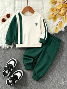Boys' Colorblock Striped Sweatshirt Set, Fashionable Contrast Design For Handsome Outfit, Suitable For Daily Wear, Outings And School, Creating Casual Look For Boys - Multicolor - View 4