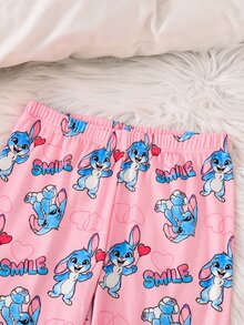 Tween女孩春秋長袖修身居家服套裝，卡通字母印花可愛大圖案上衣搭配滿版針縫愛心印花長褲，休閒舒適睡衣睡褲，2件套居家與戶外穿著 - 粉色 - 查看 6