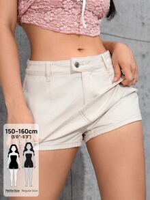 Flexra Petite Casual Cute High Waist Button Up White Denim Daily Wear Washed Comfortable Denim Skirt For Women - White - View 1