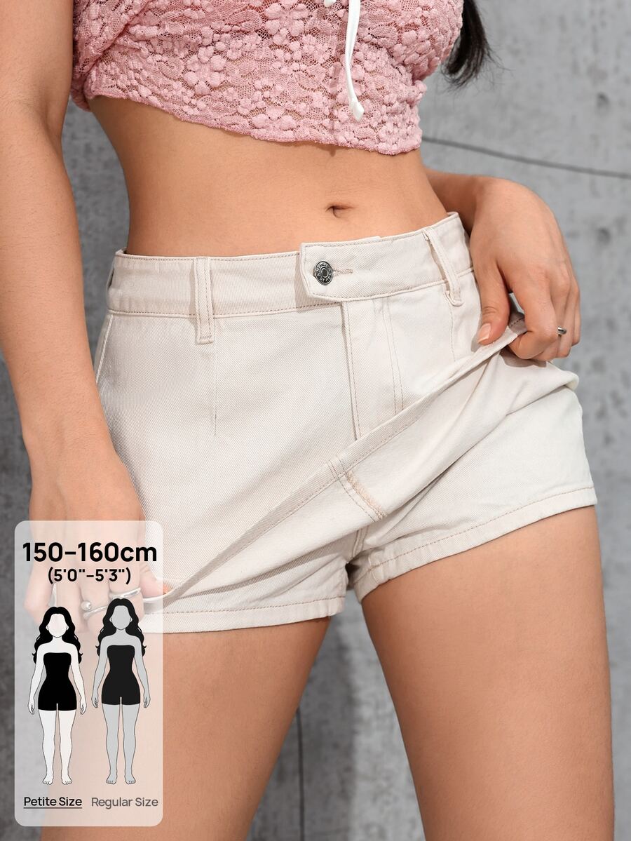 Flexra Petite Casual Cute High Waist Button Up White Denim Daily Wear Washed Comfortable Denim Skirt For Women - White - View 1