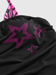 ROMWE J-Fashion Women's Shibuya Gal Y2K Rhinestone 2 In 1 Halter Neck Tie Strap Tank Top - Multicolor - View 3