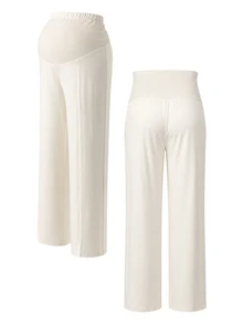 Momance-D Women's Khaki Maternity Long Pants With Adjustable Waist And Split Hem - Apricot - View 5