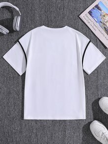 SHEIN 男童休闲简约优雅T恤，采用牙签褶设计，面料舒适，适合夏秋穿着。 - 白色 - 查看 3