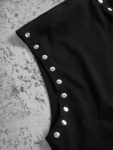 Manfinity Roghcode Men's Letter & Character Print Casual Metal Bead Embellished Black Cropped Tank Top - Black - View 3