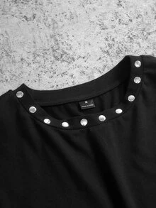 Manfinity Roghcode Men's Letter & Character Print Casual Metal Bead Embellished Black Cropped Tank Top - Black - View 4