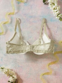 Elorette Plus Size Women's Lace Patchwork Bow Decor Sexy Spaghetti Strap Bra - Green - View 7