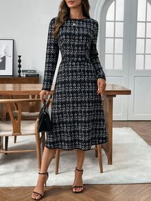 EMERY ROSE Women's Elegant Luxury Long Sleeve Tweed Dress - Multicolor - View 4