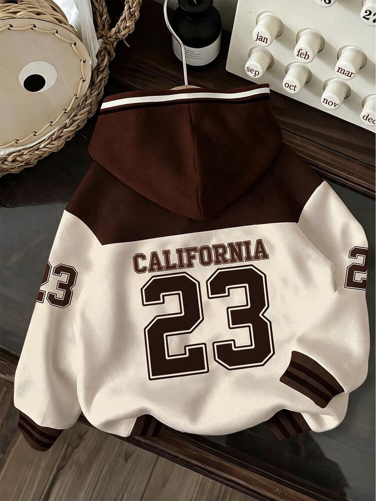 Young Boys Casual Minimalist Fashion Warm Comfortable Classic Collegiate, Number 23 Pattern, American Retro, Loose Comfortable Daily Knit Long Sleeve Sweatshirt Suitable For Autumn/Winter - White - View 4