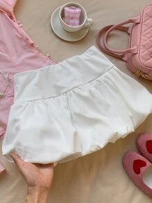 SHEIN EZwear 女式純色短款花瓣裙 - 白色 - 查看 5