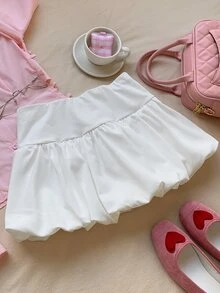 SHEIN EZwear 女式純色短款花瓣裙 - 白色 - 查看 6