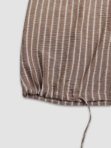 Linhara Latest Gray-Green Striped Zipper Pocket Casual Commute Linen Material Casual Outing Daily Wear Party Date Holiday Multi-Occasion Plus Size Jacket - Brown - View 6