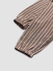 Linhara Latest Gray-Green Striped Zipper Pocket Casual Commute Linen Material Casual Outing Daily Wear Party Date Holiday Multi-Occasion Plus Size Jacket - Brown - View 7