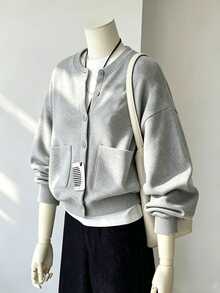 Resyla Plus Size Women Solid Color Long Sleeve Single-Breasted Casual Pocket Jacket, Autumn Fall - Grey - View 5