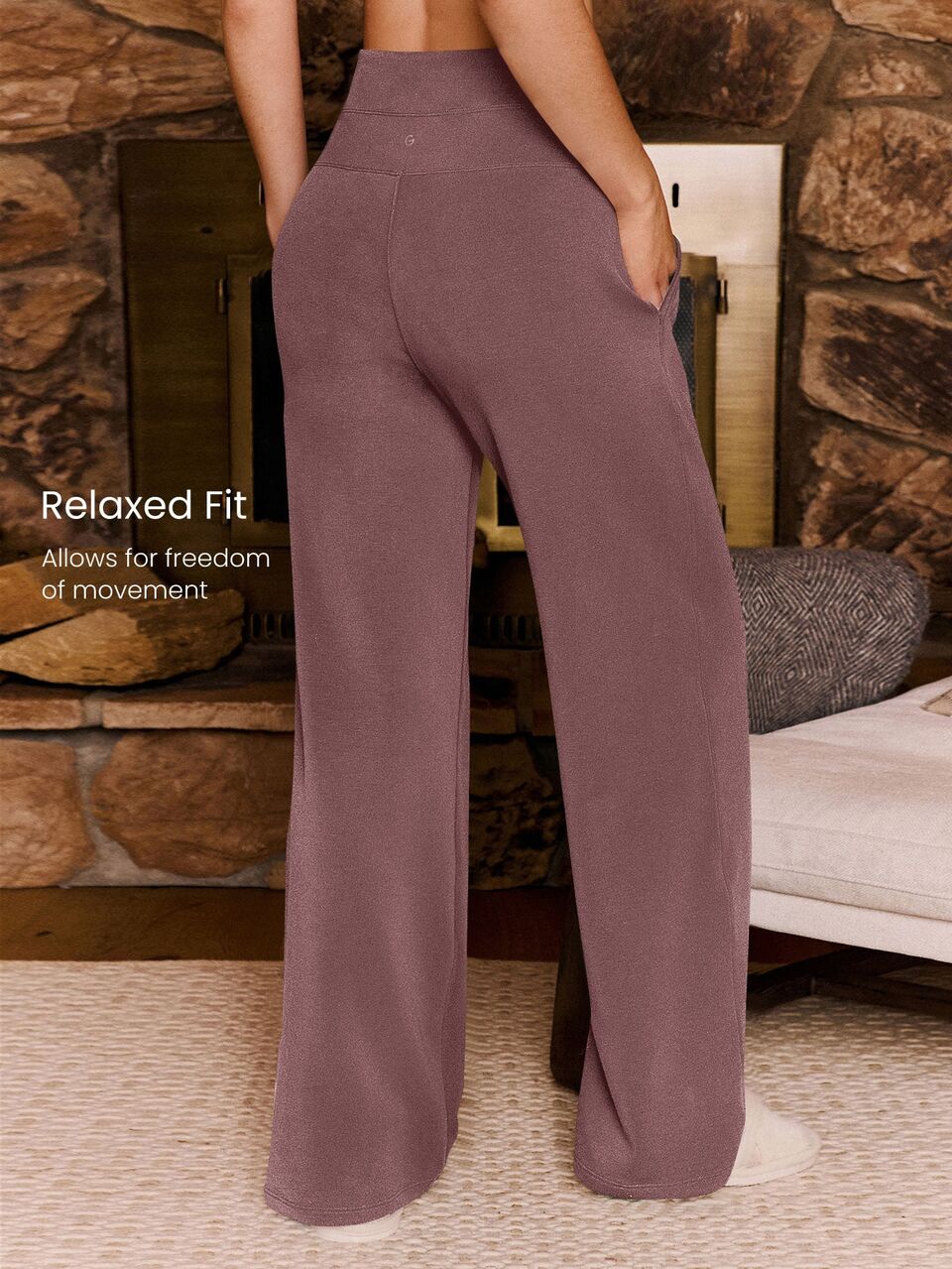 30'' Modal Fleece Wide Leg High Waist Adjustable Drawstring Waist Joggers Pants With Side Pockets Daily Casual