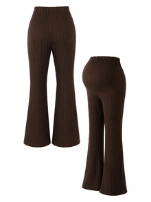 Momance Maternity Brown Casual Everyday Flare Pants - Brown - View 7