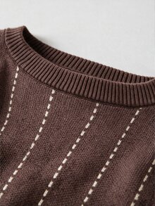 Omancia Gaun Sweater Wanita Elegan dengan Desain Bahu Terbuka dan Hiasan Renda Kontras - Coklat - View 3