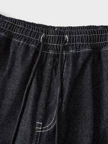 EASEVO Plus Drawstring Waist Top-Stitching Straight Leg Pants Halloween Winter Party Autumn - Black - View 5