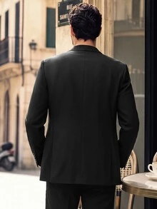 Suiteron 男士純色長袖西裝外套與長褲休閒套裝 男士義式休閒西裝套裝－休閒正裝、老錢風與低調奢華、正式 - 黑色 - 查看 9