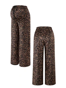 Momance Maternity Leopard Print Casual Lounge Pants, Autumn - Brown - View 4