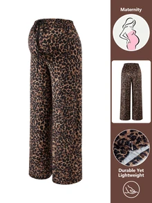 Momance Maternity Leopard Print Casual Lounge Pants, Autumn - Brown - View 8