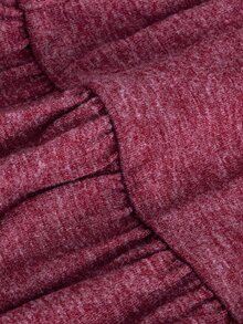SHEIN Maternity-D Women's Burgundy Ruffle Hem Round Neck Button Decor Maternity Dress, Autumn/Winter Fall - Burgundy - View 9