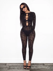 BamGleam Women's Hollow Out Sexy Daily Wear Jumpsuit - Black - View 6