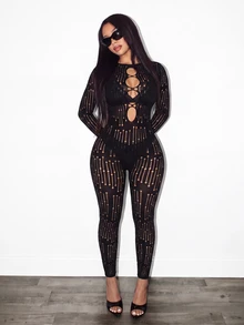 BamGleam Women's Hollow Out Sexy Daily Wear Jumpsuit - Black - View 4