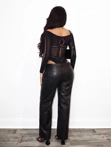 BamGleam Sexy Hollow Off Shoulder Bodysuit - Black - View 6