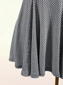 Mistrie Women's Sexy Ruched Plaid Halter Neck Tie Strap Vacation Dress - Black and White - View 7