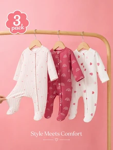 SHEIN Playful Pals Heart Print Newborn Romper Rainbow Khaki Color - Multicolor - View 9