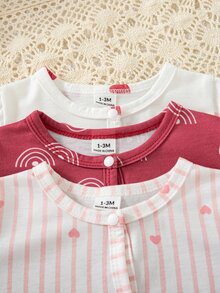 SHEIN Playful Pals Heart Print Newborn Romper Rainbow Khaki Color - Multicolor - View 4