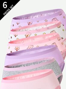 6pcs Young Girl Cute Cheeky Cartoon Print Cotton Briefs, Suitable For All Seasons Autumn Fall - Multicolor - View 6