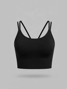 Pariaura Women's Solid Color Daily Workout Gym Fitness Modest Sporty Sports Camisole Tank Top All Black Summer - Black - View 3