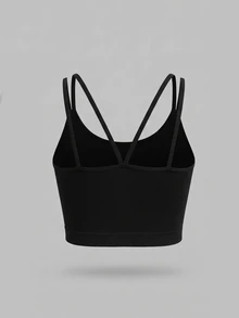 Pariaura Women's Solid Color Daily Workout Gym Fitness Modest Sporty Sports Camisole Tank Top All Black Summer - Black - View 2