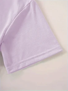 INAWLY Fashionable Street Style Leopard & Cherry Print Women Crew Neck Short Sleeve Top - Mauve Purple - View 3