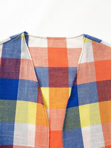 Rusticease Plus Size Plaid Colorful Long Sleeve Open Front Jacket Fall Autumn Casual Capsule Layering Vacation Going Out Family Vacation Outfits Women - Multicolor - View 4