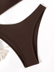 SHEIN Swim Solid Color Bikini Set For Beach Vacation - Coffee Brown - View 5