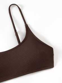 SHEIN Swim Solid Color Bikini Set For Beach Vacation - Coffee Brown - View 4
