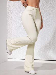 SHEIN ICON Women's Simple Solid Color Slim Fit Denim Jeans - Apricot - View 4