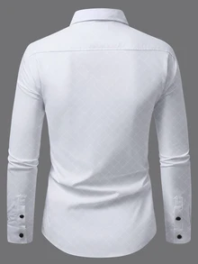 Manfinity Mode Men's Plaid Single-Breasted Casual Pocket Long Sleeve Shirt - White - View 2