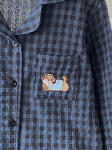 Boys' Cute Navy Black Plaid Open Front Chest Pocket Embroidered Puppy Pattern Long Sleeve Top Pants Loungewear 2 Pieces Set Night Navy Blue Autumn - Blue - View 6