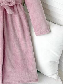 SHEIN Tween Girl Autumn/Winter Plush Coral Thermal Open Front Tie-Up Bow Robe, Thermal Lined Thickened Loose Fit, Dusty Pink - Dusty Pink - View 4