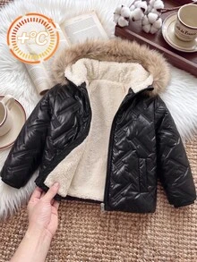 SHEIN جاكيت قطني مبطن للأولاد شتوي متعدد الاستخدامات عصري وشائع - الأسود - مشاهدة 7