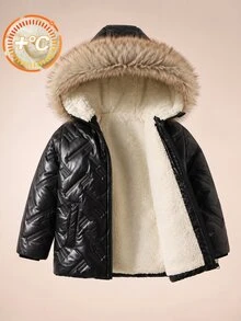 SHEIN جاكيت قطني مبطن للأولاد شتوي متعدد الاستخدامات عصري وشائع - الأسود - مشاهدة 8