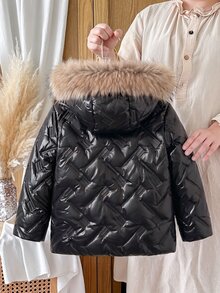 SHEIN جاكيت قطني مبطن للأولاد شتوي متعدد الاستخدامات عصري وشائع - الأسود - مشاهدة 3