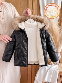 SHEIN جاكيت قطني مبطن للأولاد شتوي متعدد الاستخدامات عصري وشائع - الأسود - مشاهدة 6