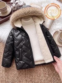 SHEIN جاكيت قطني مبطن للأولاد شتوي متعدد الاستخدامات عصري وشائع - الأسود - مشاهدة 4